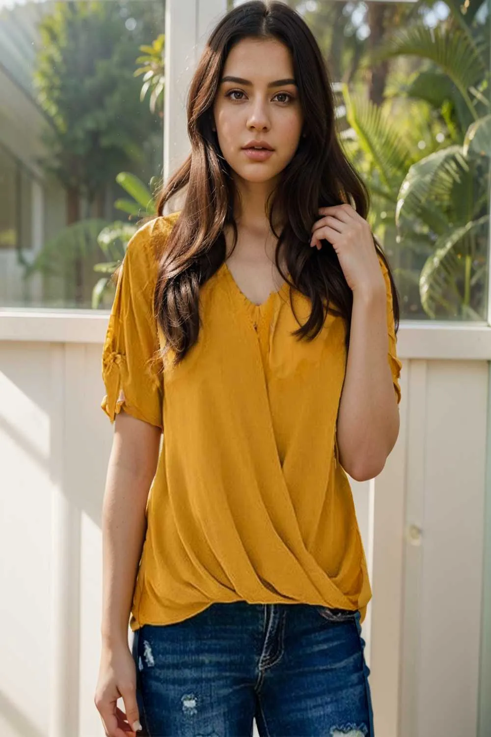 women s blouses loose solid belted long sleeve blouse