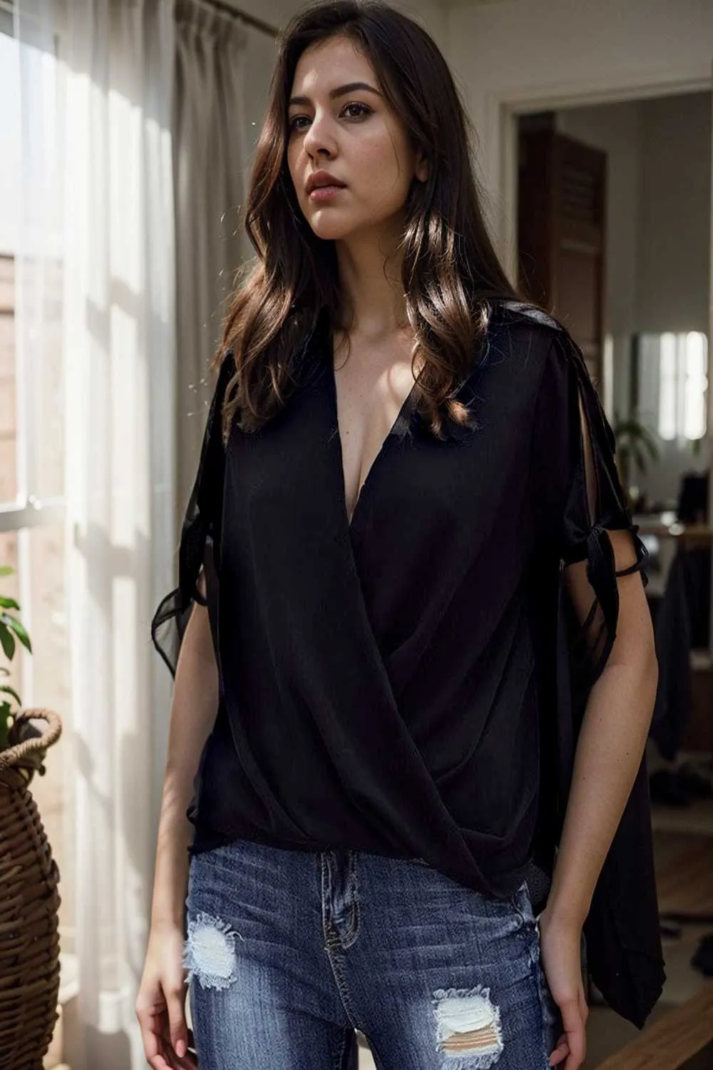 women s blouses loose solid belted long sleeve blouse