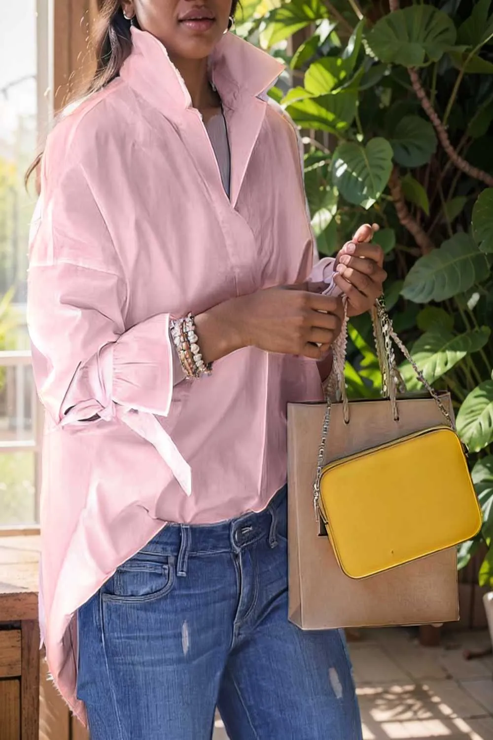 women s blouses loose solid belted long sleeve blouse