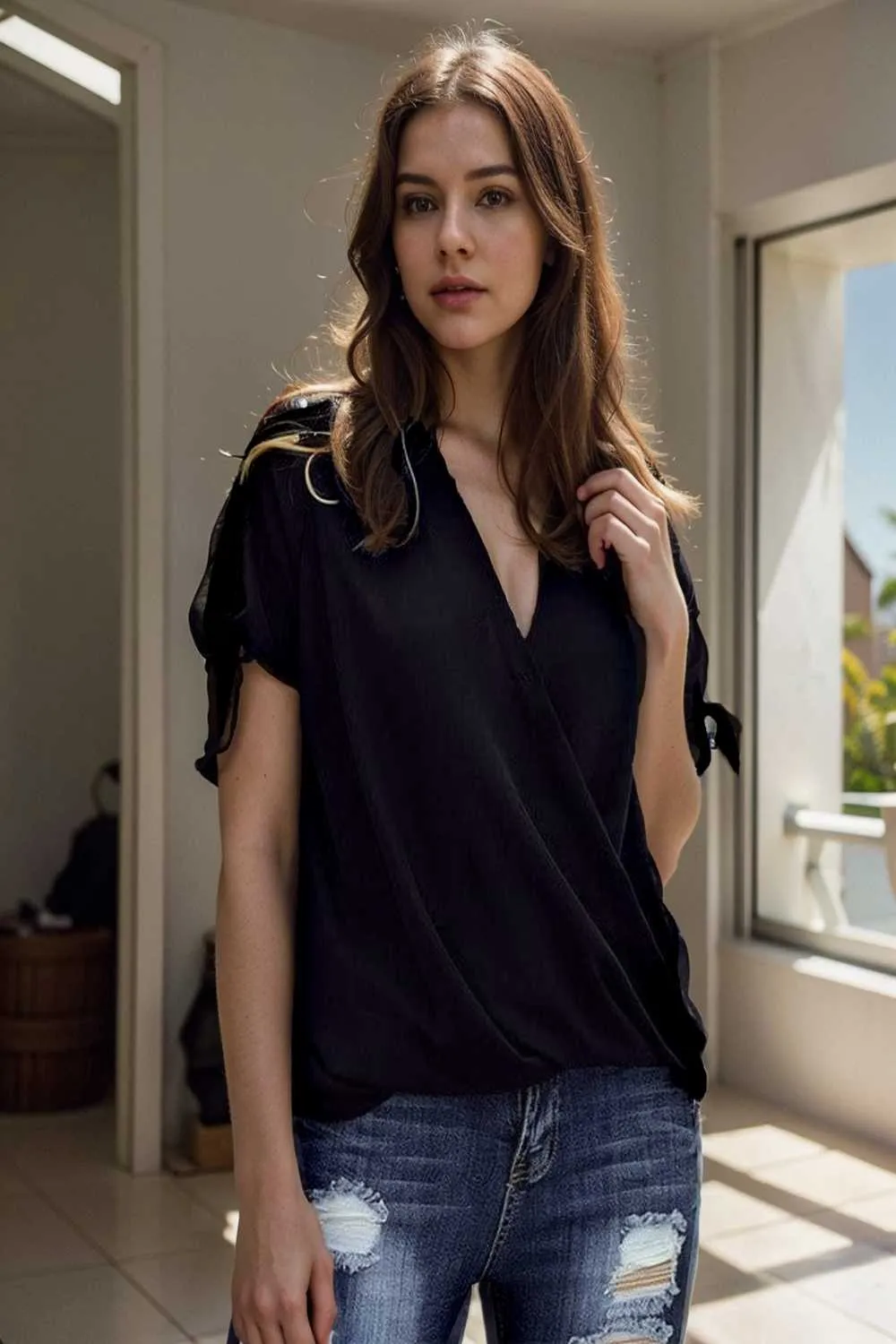 women s blouses loose solid belted long sleeve blouse
