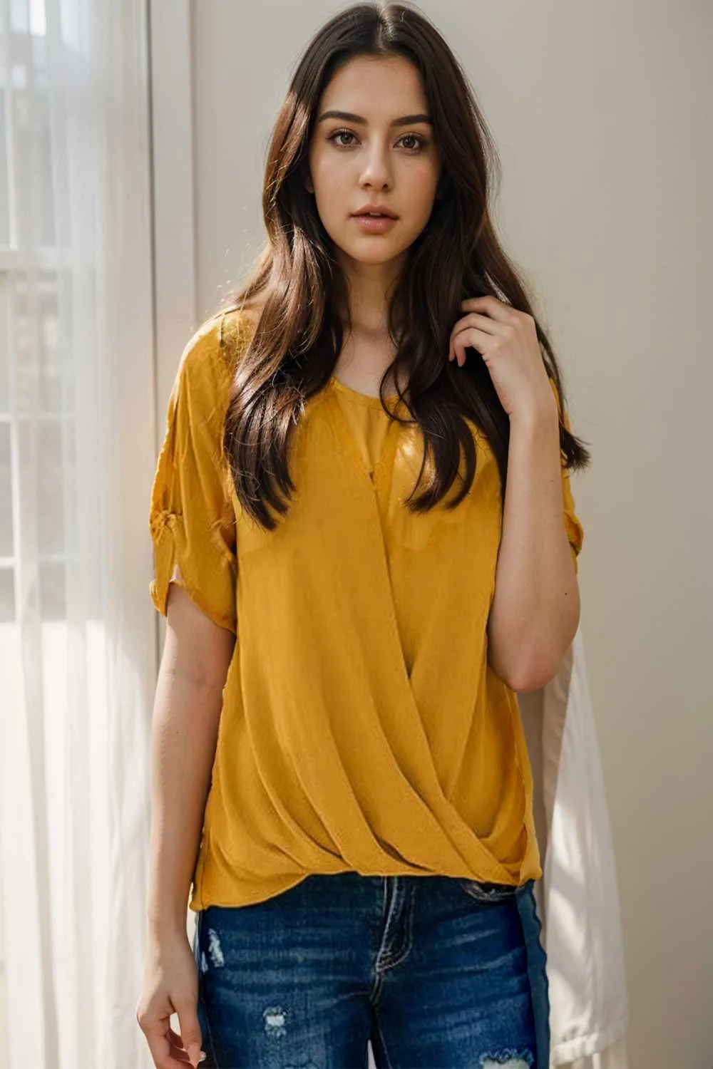 women s blouses loose solid belted long sleeve blouse