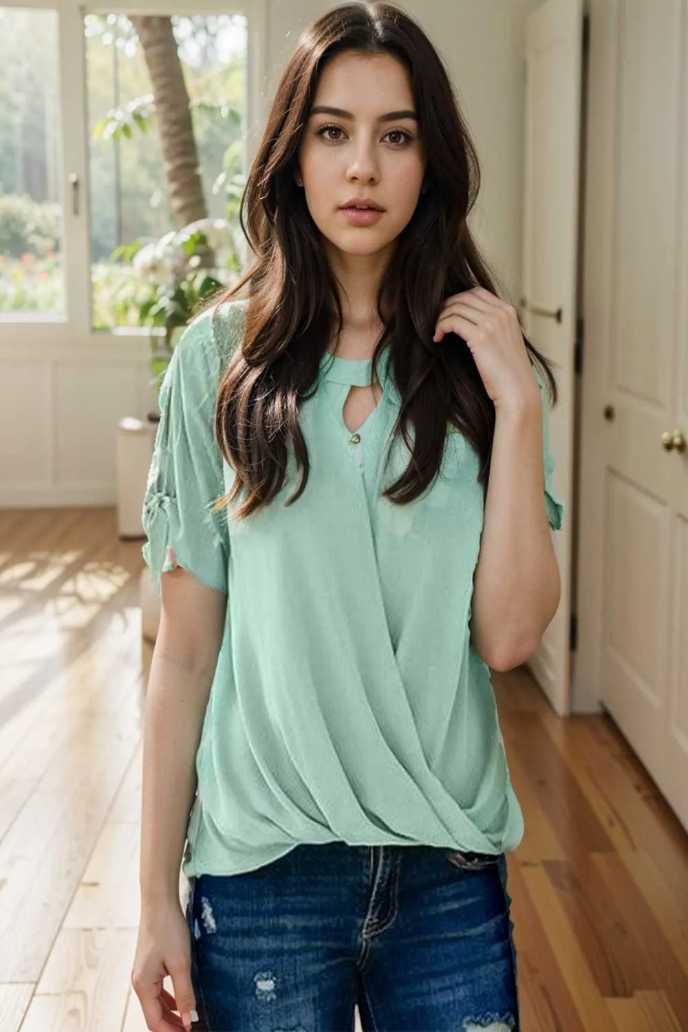 women s blouses loose solid belted long sleeve blouse