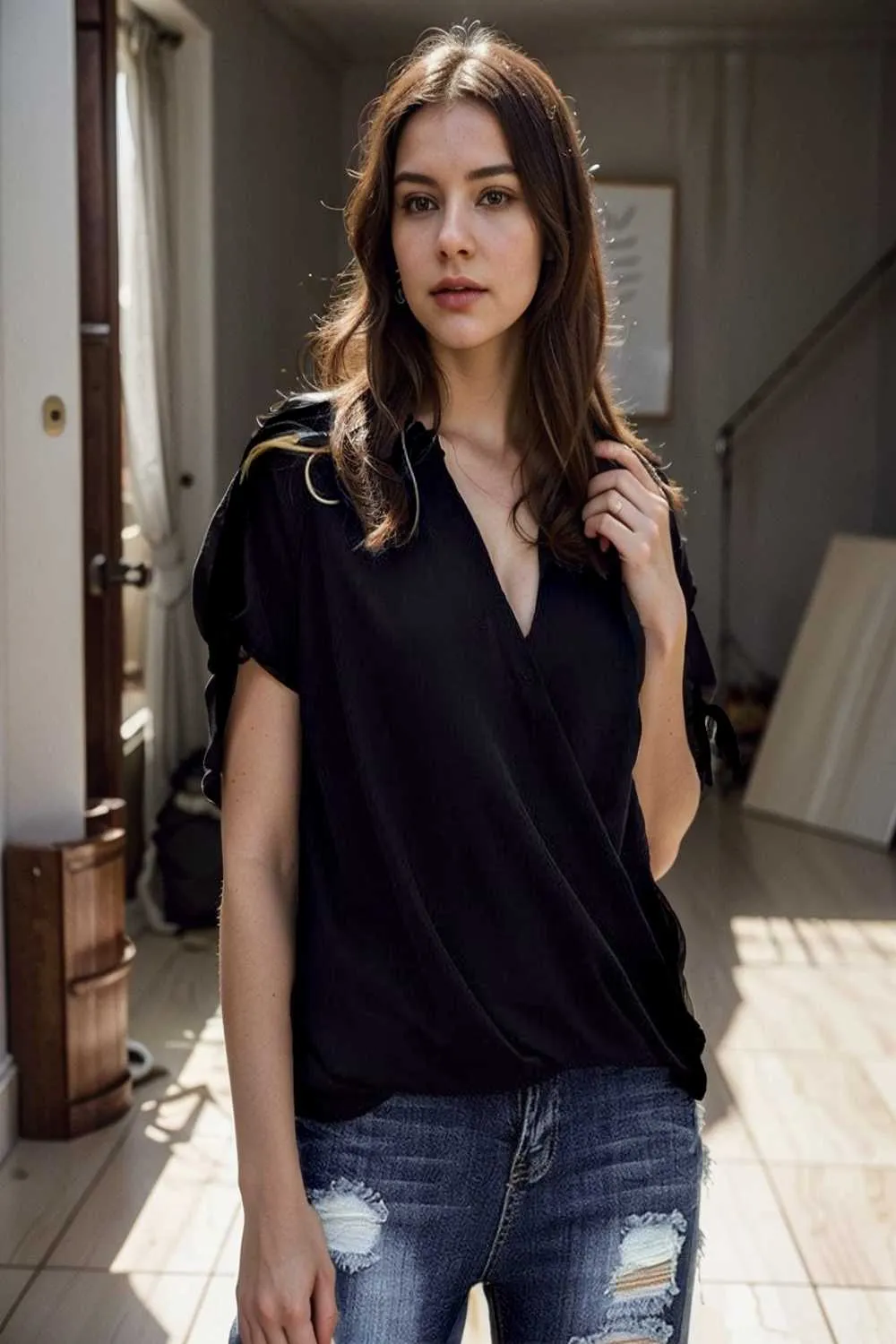 women s blouses loose solid belted long sleeve blouse