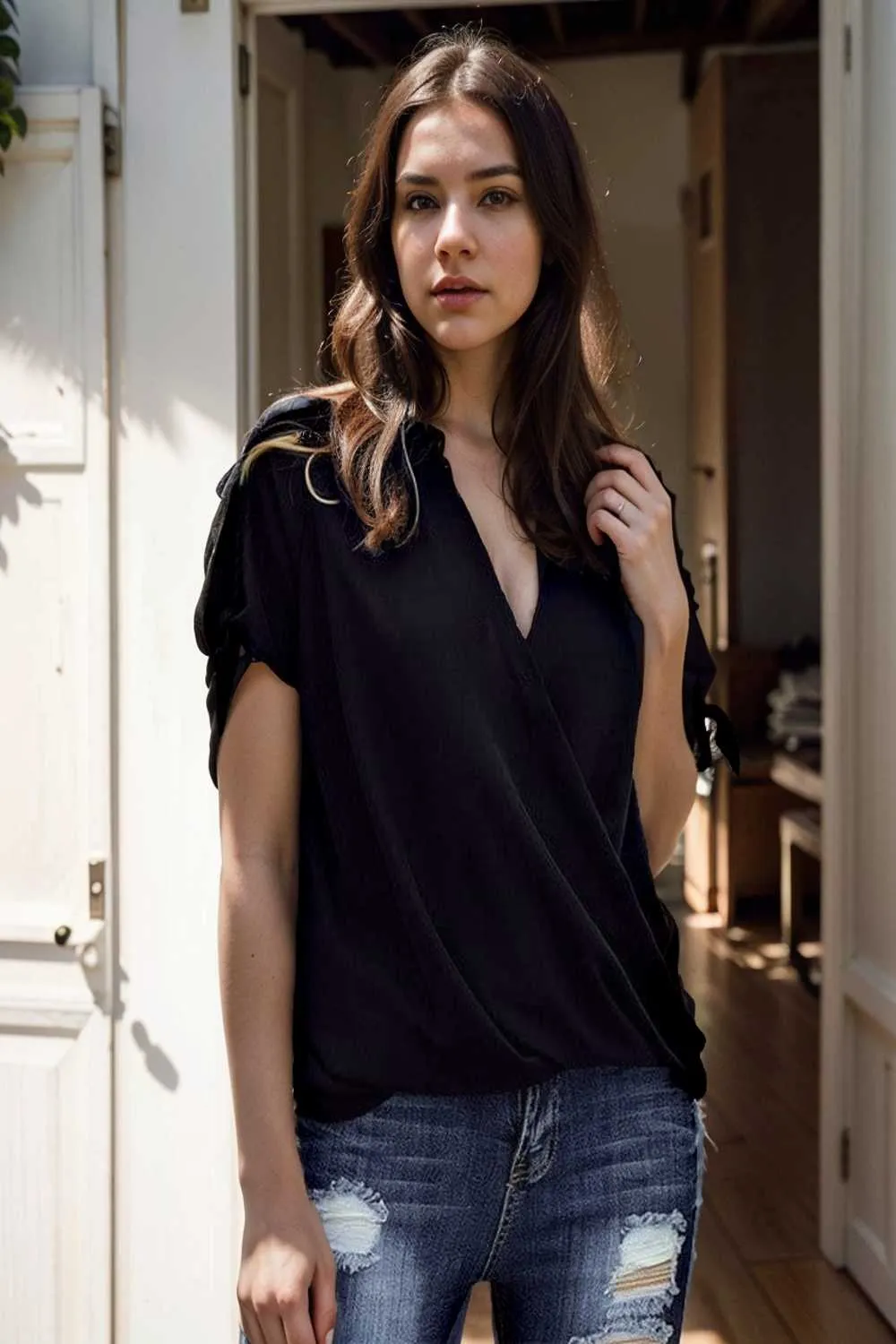 women s blouses loose solid belted long sleeve blouse