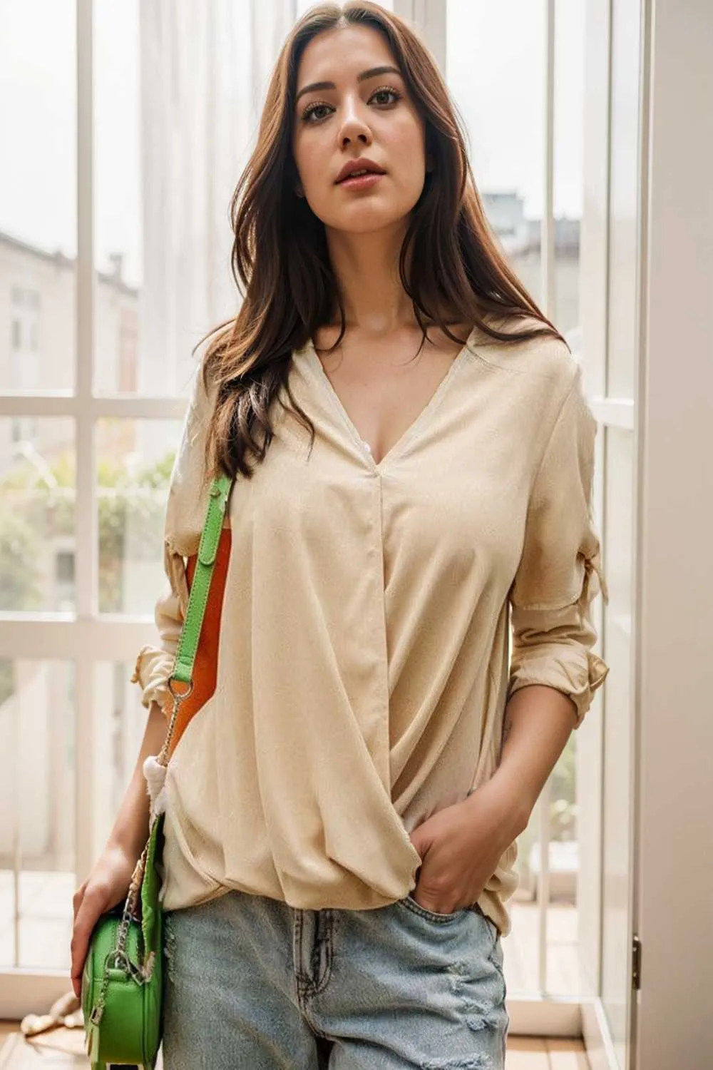 women s blouses loose solid belted long sleeve blouse