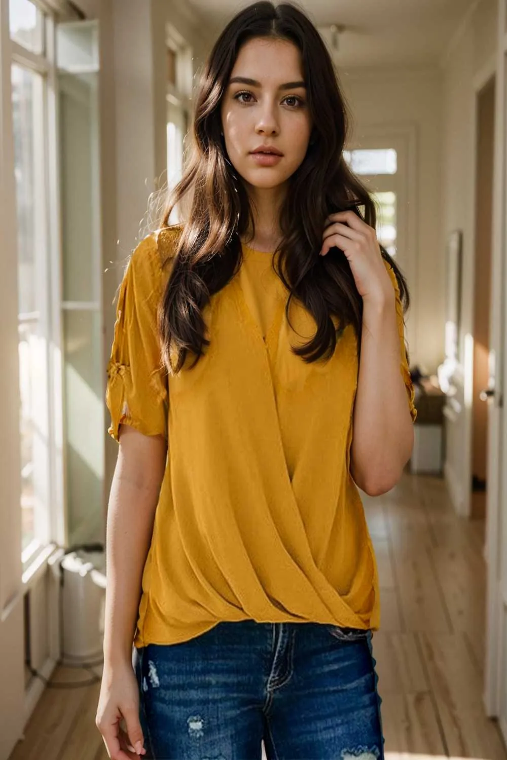 women s blouses loose solid belted long sleeve blouse