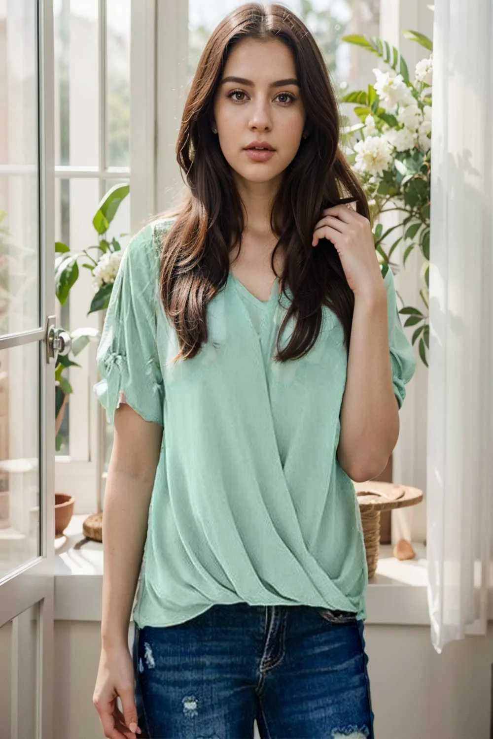 women s blouses loose solid belted long sleeve blouse