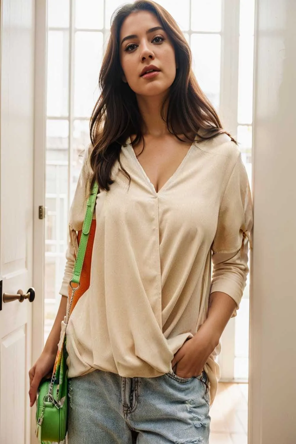 women s blouses loose solid belted long sleeve blouse