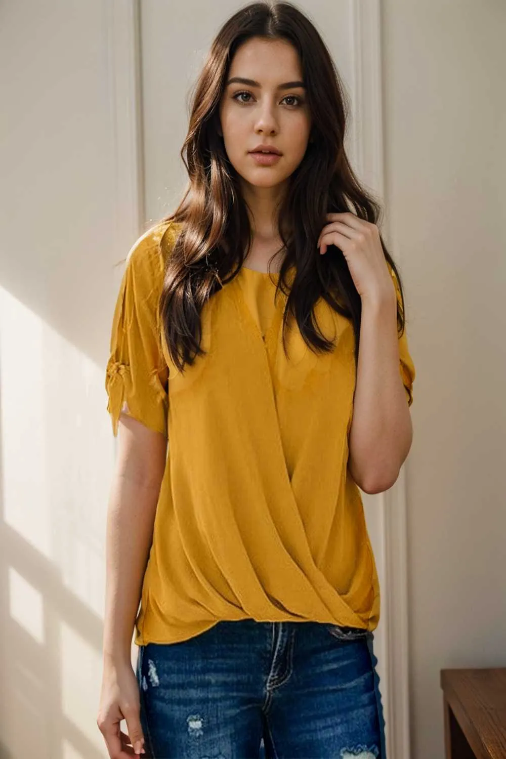 women s blouses loose solid belted long sleeve blouse