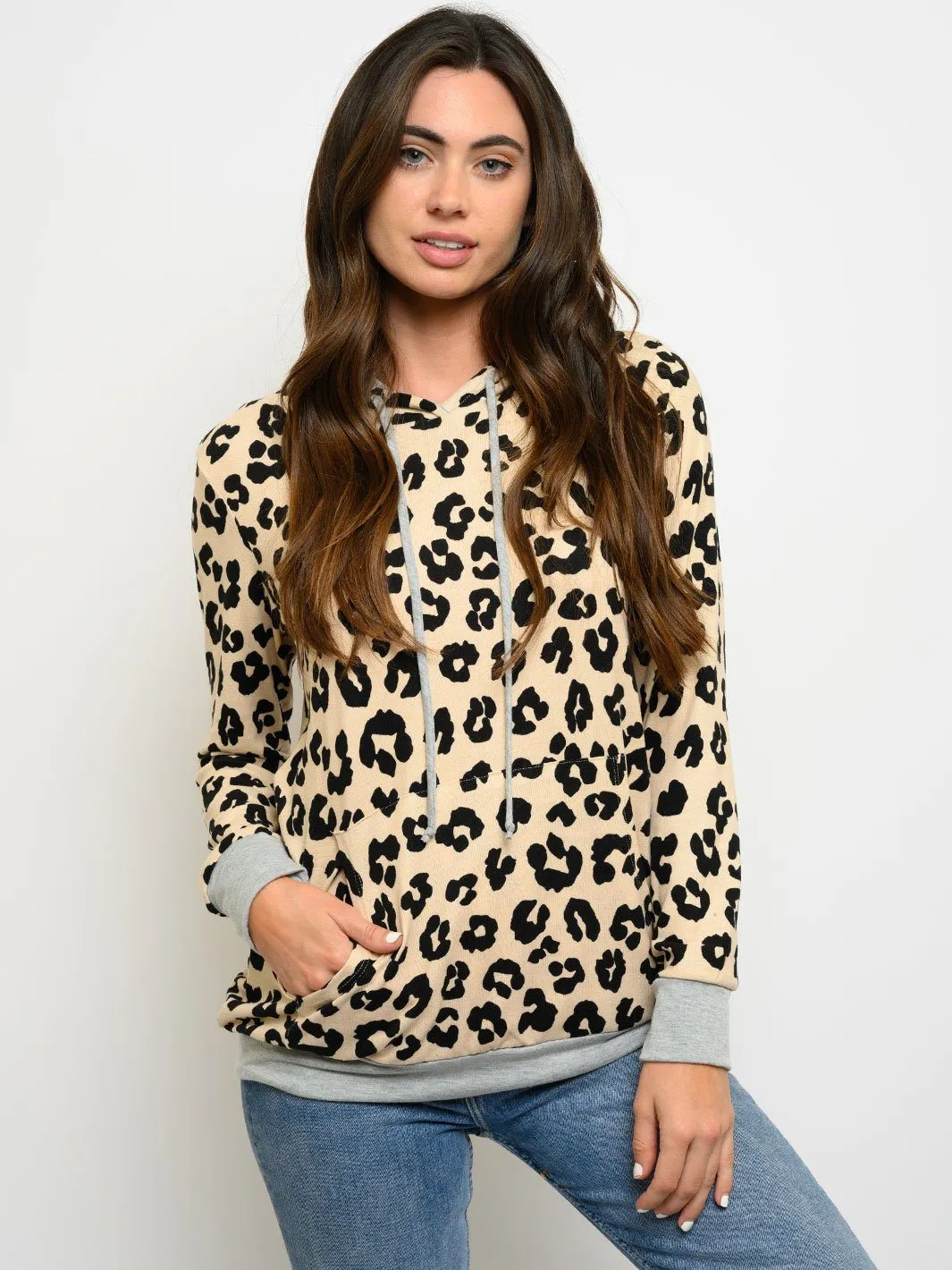WOMEN'S ANIMAL PRINT LONG SLEEVE HOODIE TOP