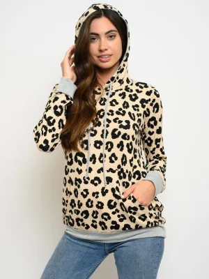 WOMEN'S ANIMAL PRINT LONG SLEEVE HOODIE TOP