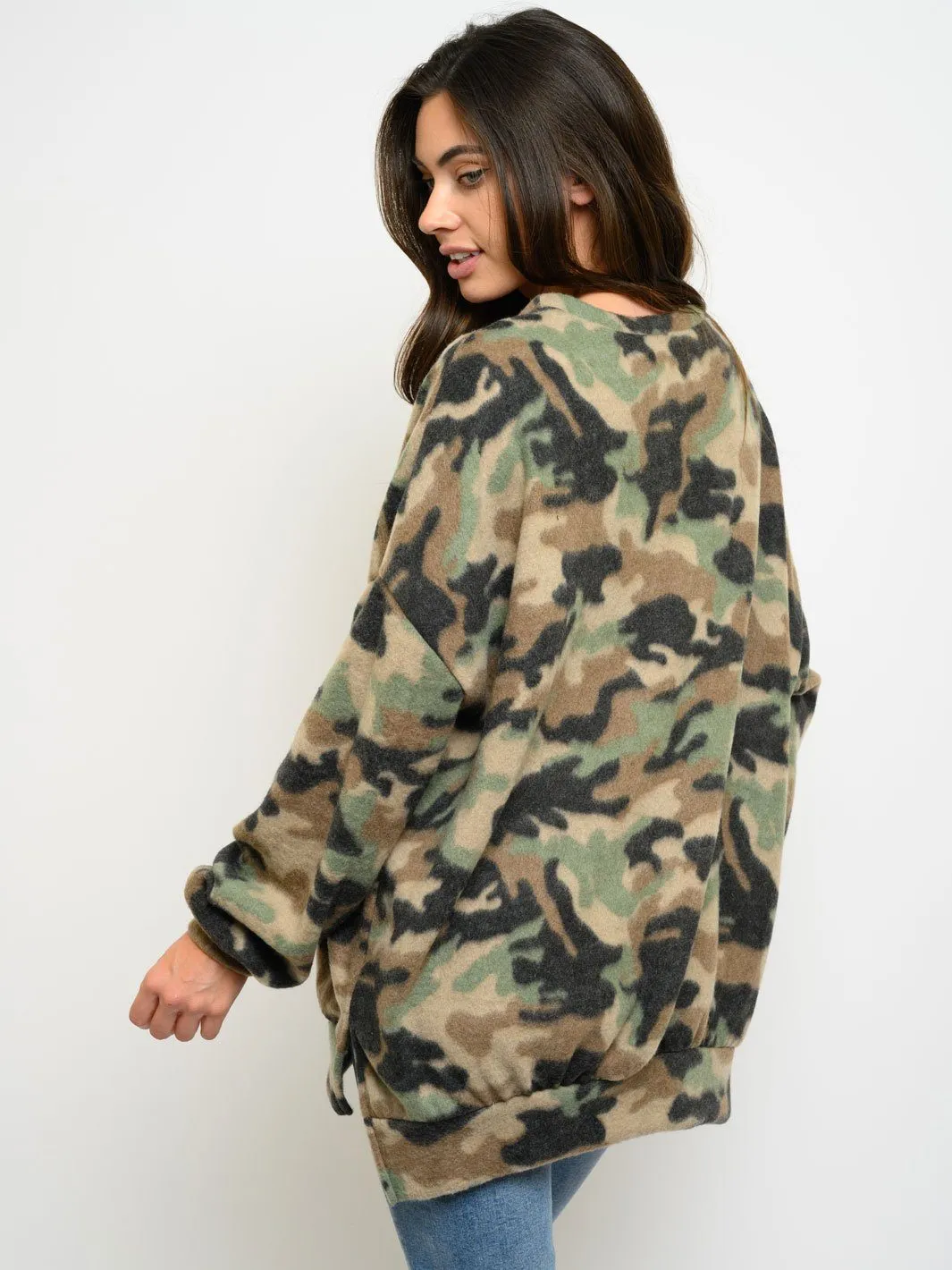 WOMEN'S BRUSHED CAMO PRINT LONG SLEEVE TOP