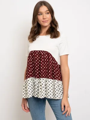 WOMEN'S COLOR BLOCK POLKA DOTS TOP