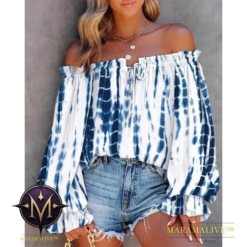 Women's Fashion Collar Strapless Long Sleeve Printed Shirt