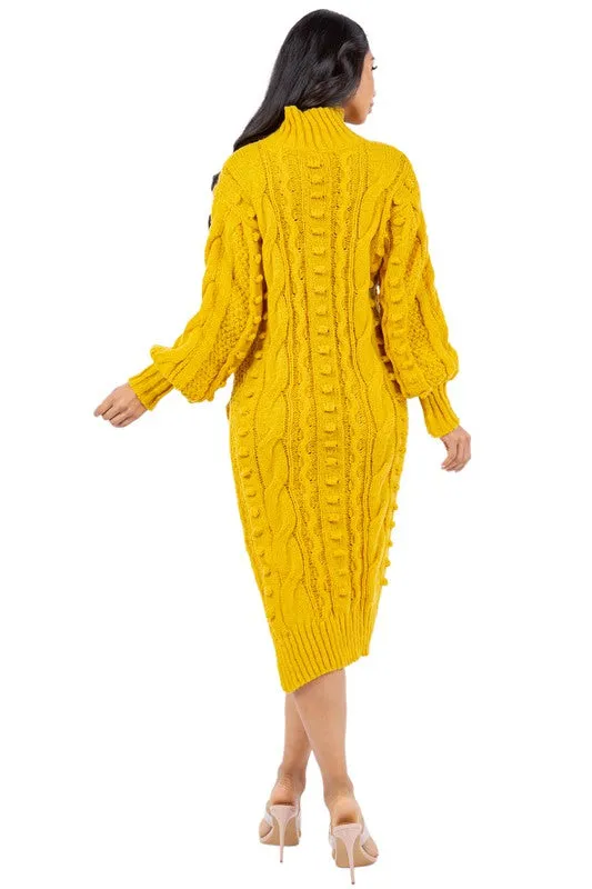 Women's  Fashion Yellow Sweater Dress