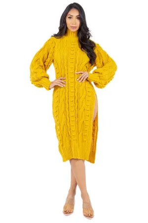 Women's  Fashion Yellow Sweater Dress