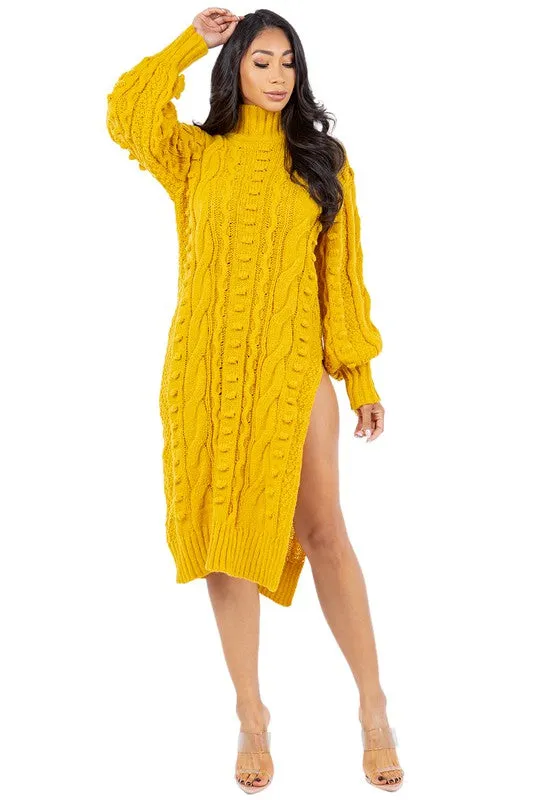Women's  Fashion Yellow Sweater Dress