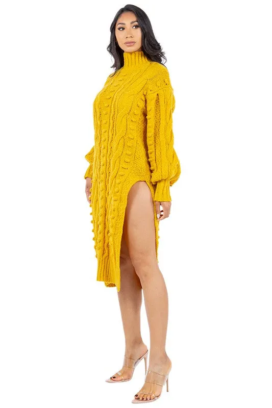 Women's  Fashion Yellow Sweater Dress