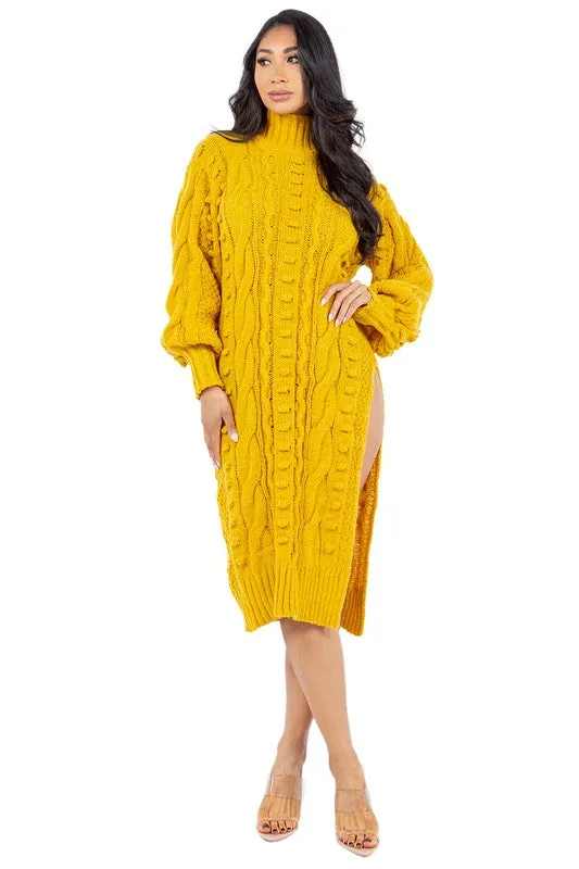 Women's  Fashion Yellow Sweater Dress