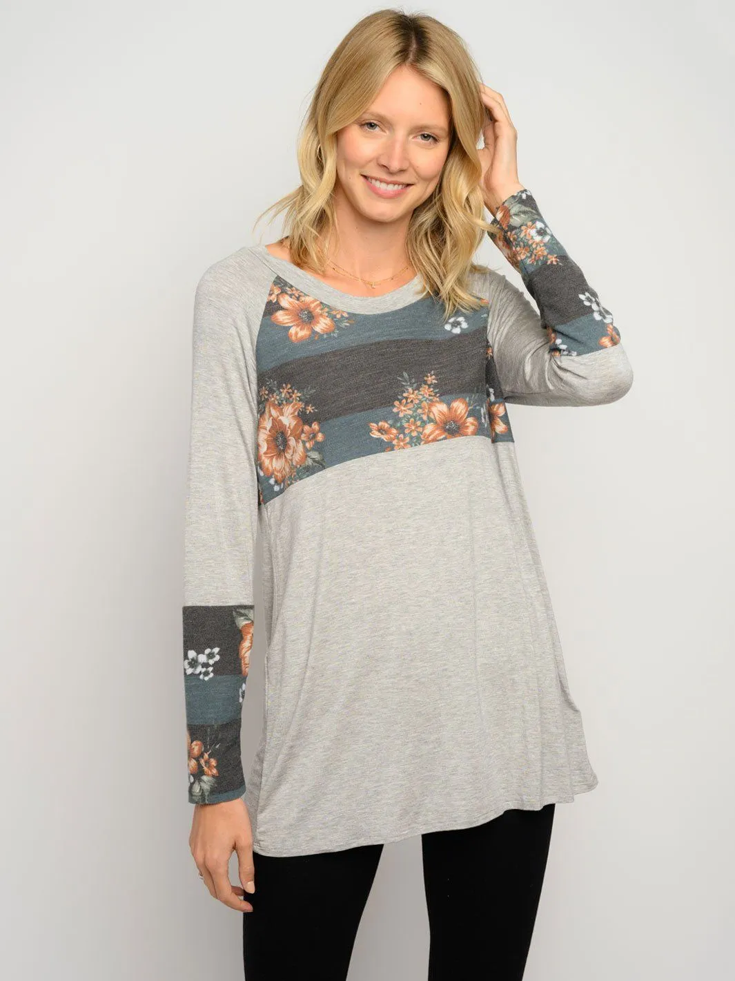 WOMEN'S FLORAL PRINT LONG SLEEVE TOP