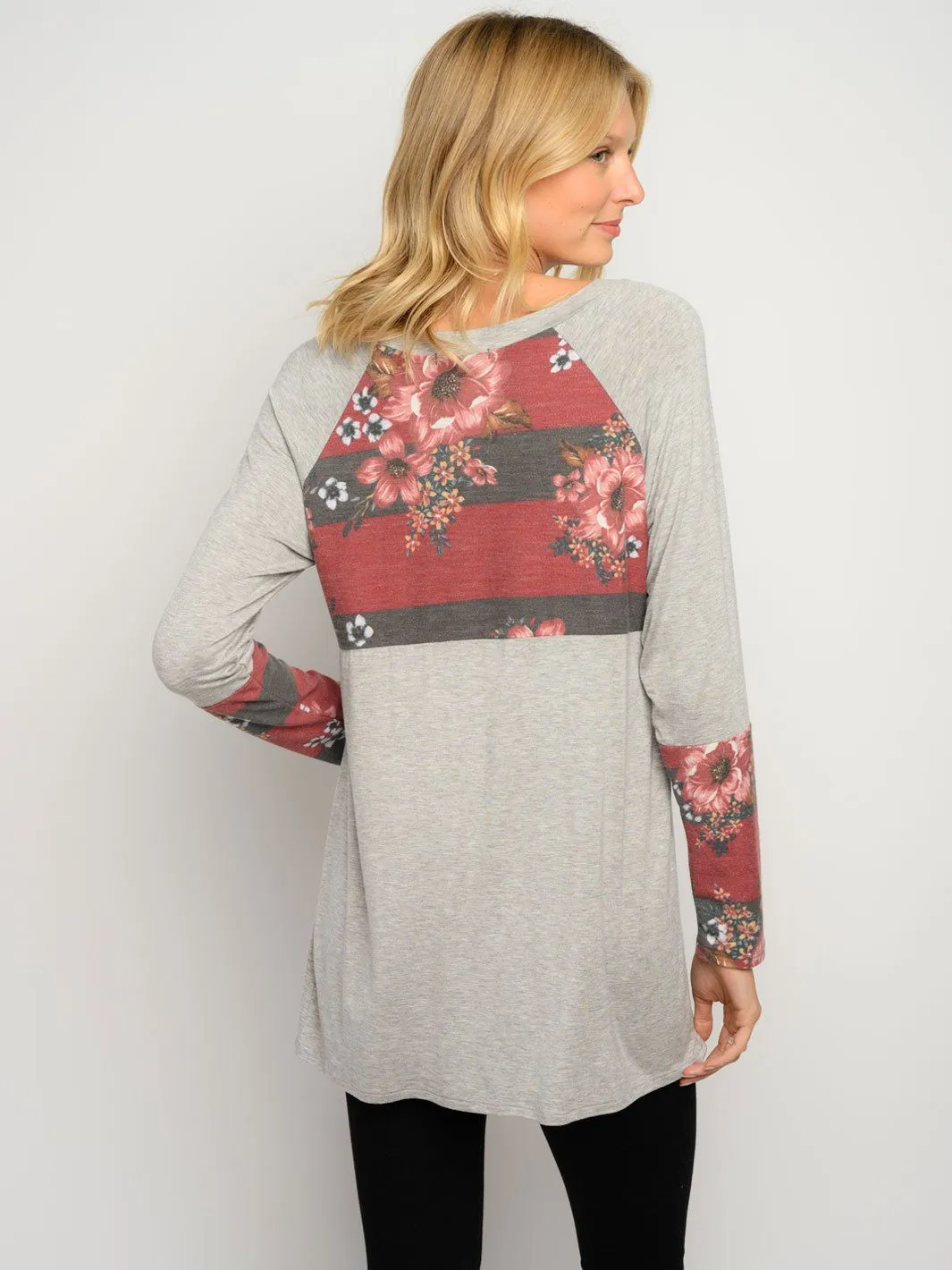WOMEN'S FLORAL PRINT LONG SLEEVE TOP