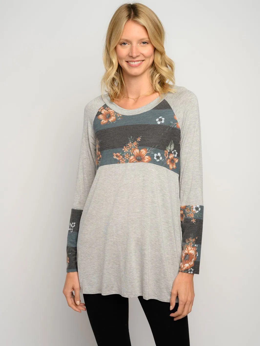 WOMEN'S FLORAL PRINT LONG SLEEVE TOP