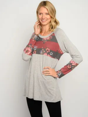 WOMEN'S FLORAL PRINT LONG SLEEVE TOP