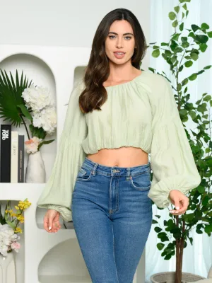 WOMEN'S LONG PUFF SLEEVE CROP TOP