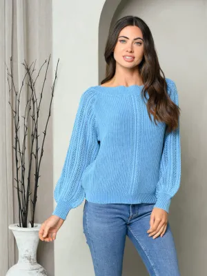 WOMEN'S LONG PUFF SLEEVE KNIT SWEATER TOP