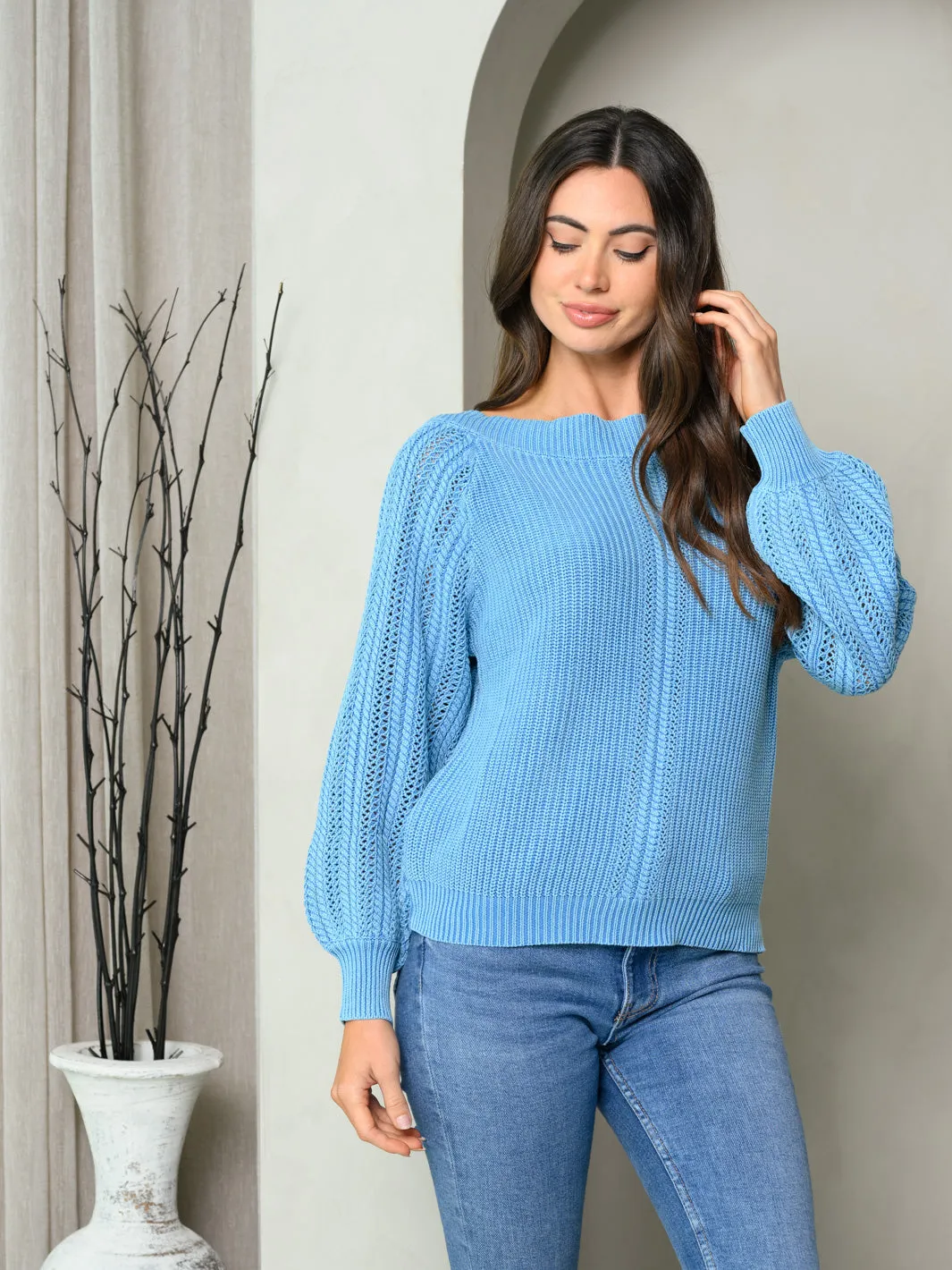WOMEN'S LONG PUFF SLEEVE KNIT SWEATER TOP