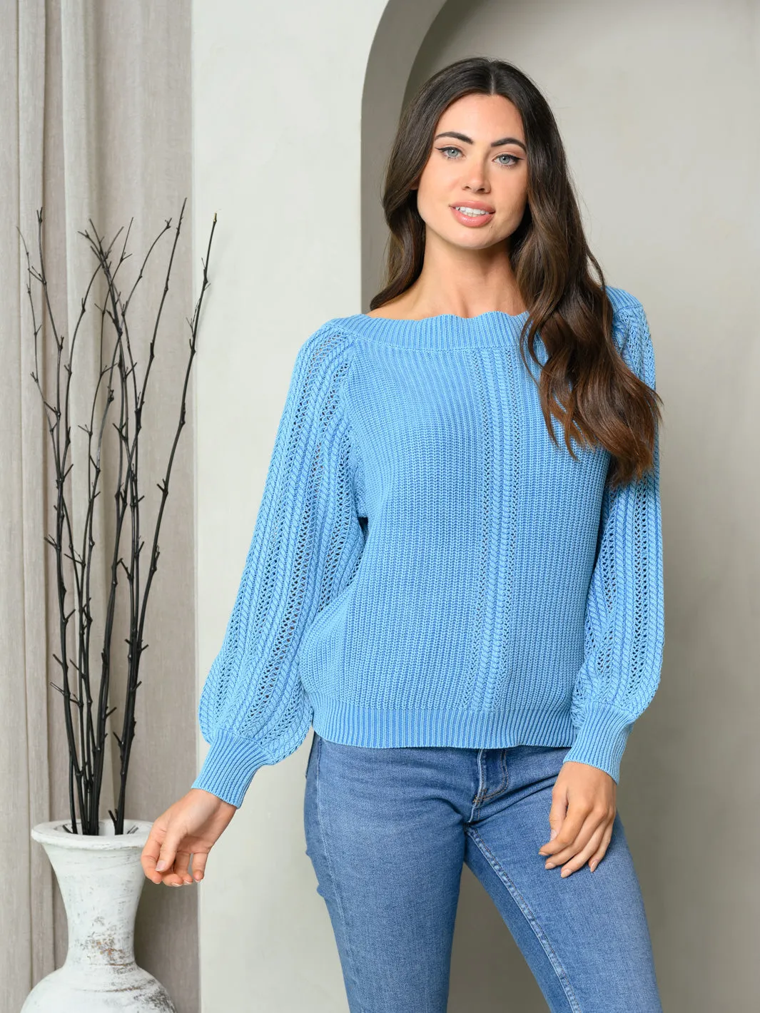 WOMEN'S LONG PUFF SLEEVE KNIT SWEATER TOP