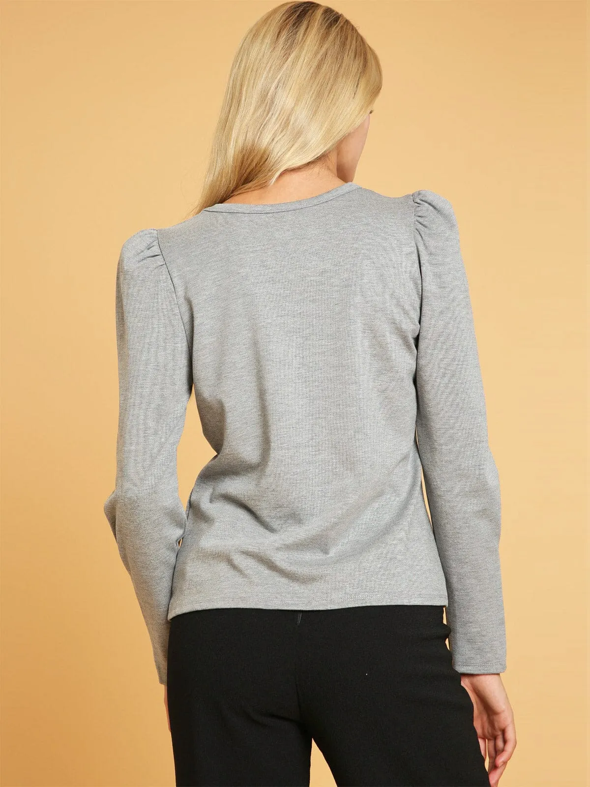 WOMEN'S LONG PUFF SLEEVE SOLID TOP