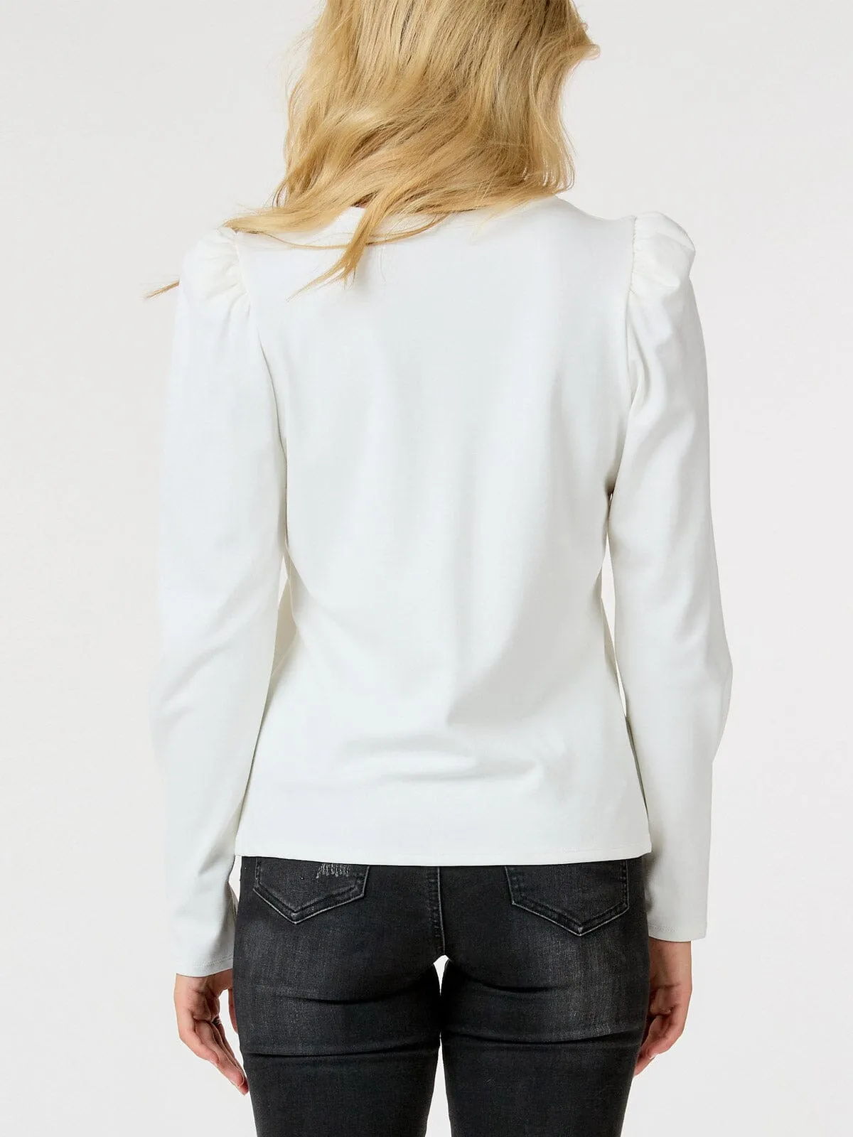 WOMEN'S LONG PUFF SLEEVE SOLID TOP