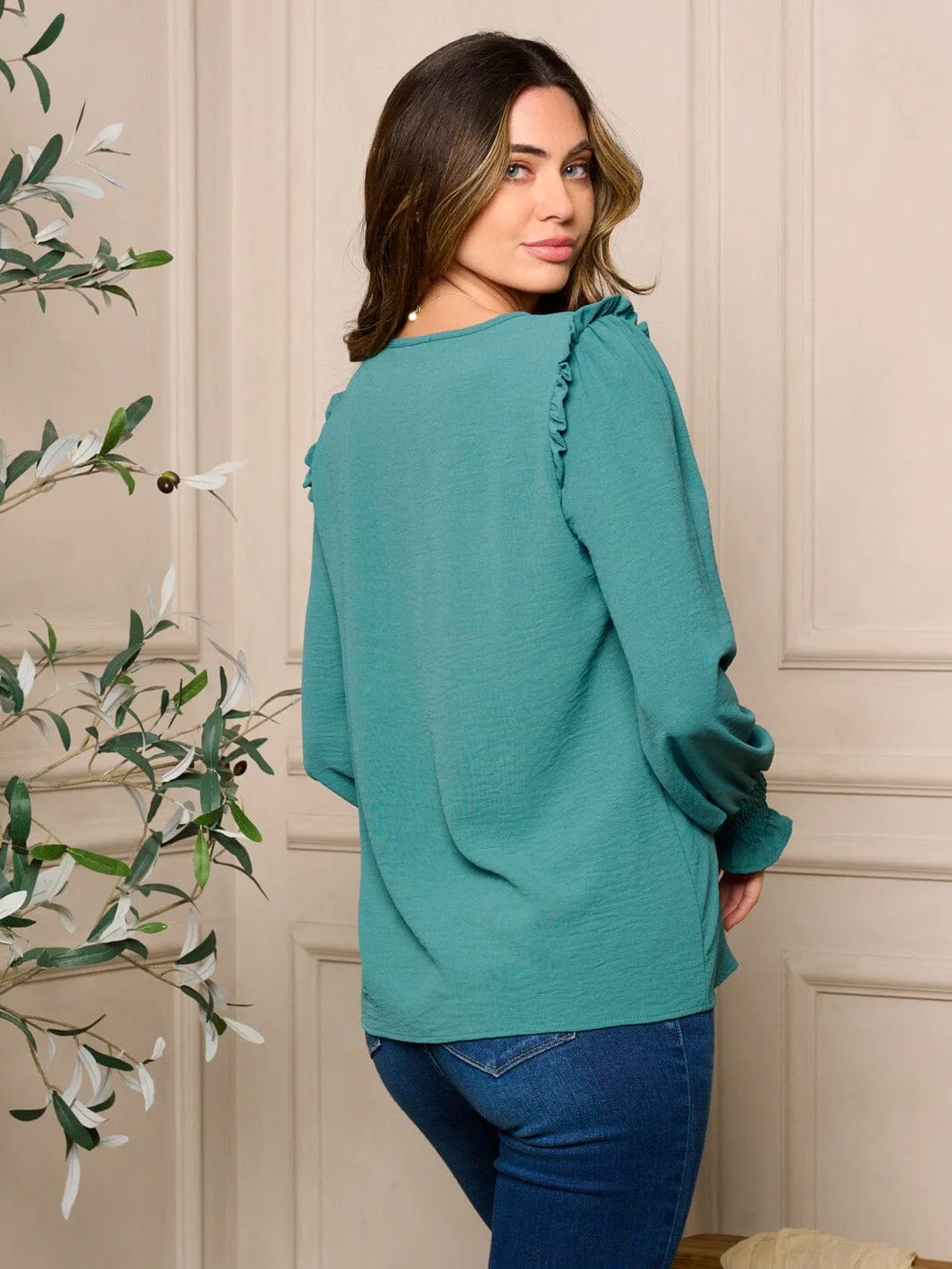 WOMENS LONG RUFFLE SLEEVE BLOUSE TOP