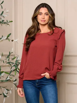 WOMENS LONG RUFFLE SLEEVE BLOUSE TOP