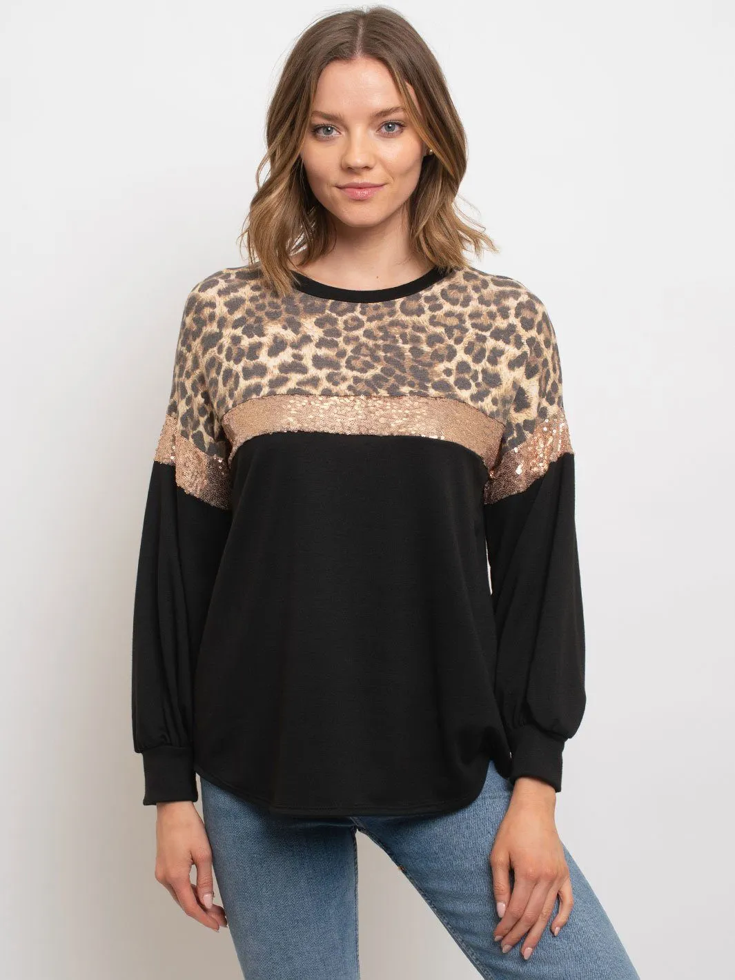 WOMEN'S LONG SLEEVE ANIMAL PRINT TOP