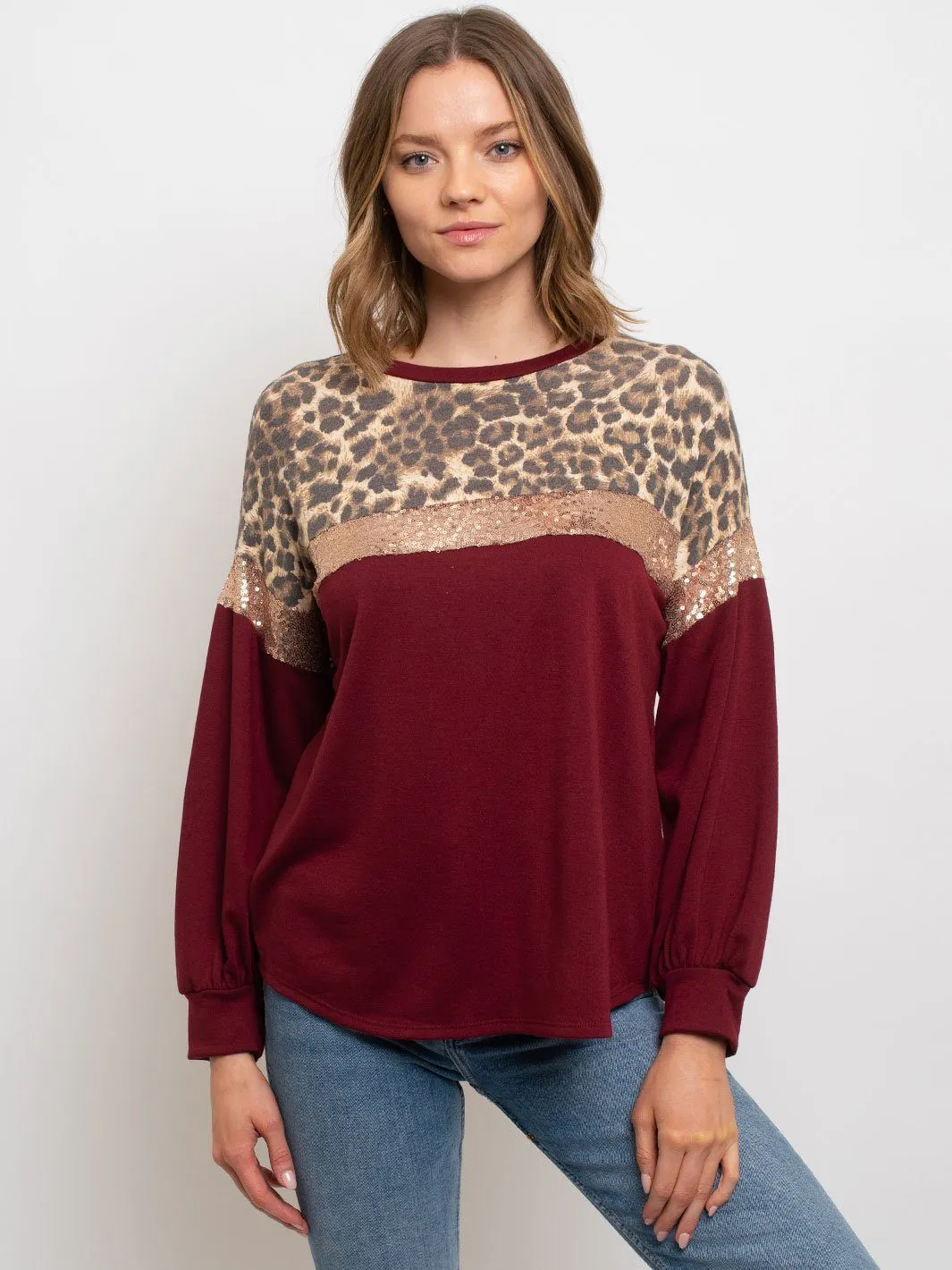 WOMEN'S LONG SLEEVE ANIMAL PRINT TOP