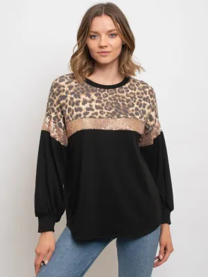 WOMEN'S LONG SLEEVE ANIMAL PRINT TOP