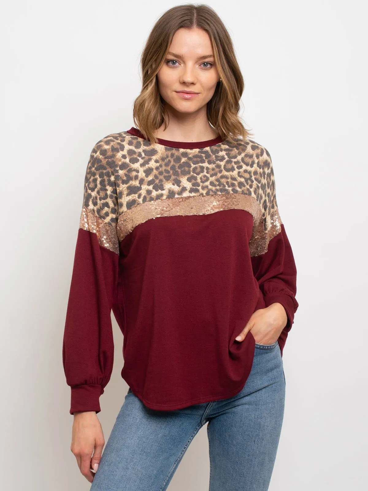 WOMEN'S LONG SLEEVE ANIMAL PRINT TOP