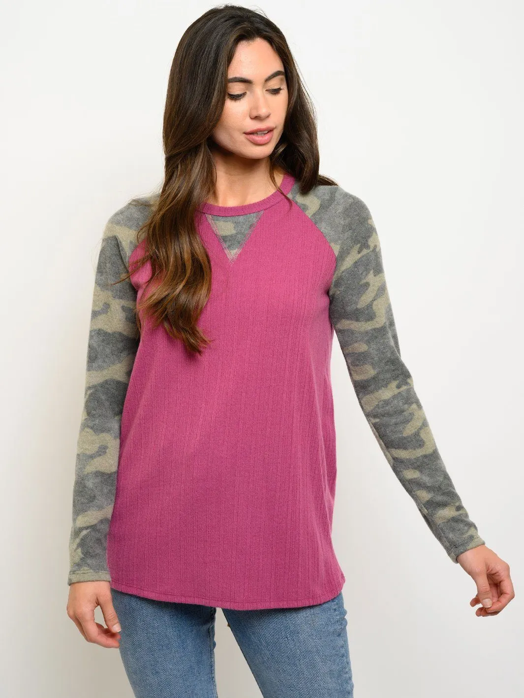 WOMEN'S LONG SLEEVE CAMO PRINT TOP