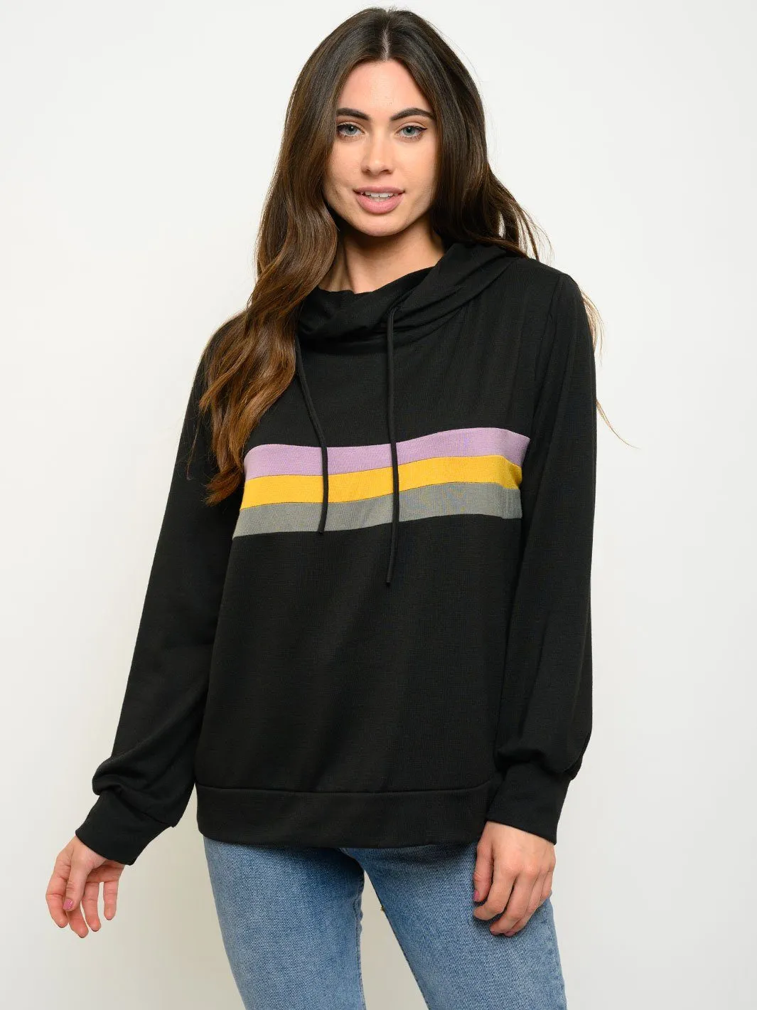 WOMEN'S LONG SLEEVE COLOR BLOCK HOODIE TOP