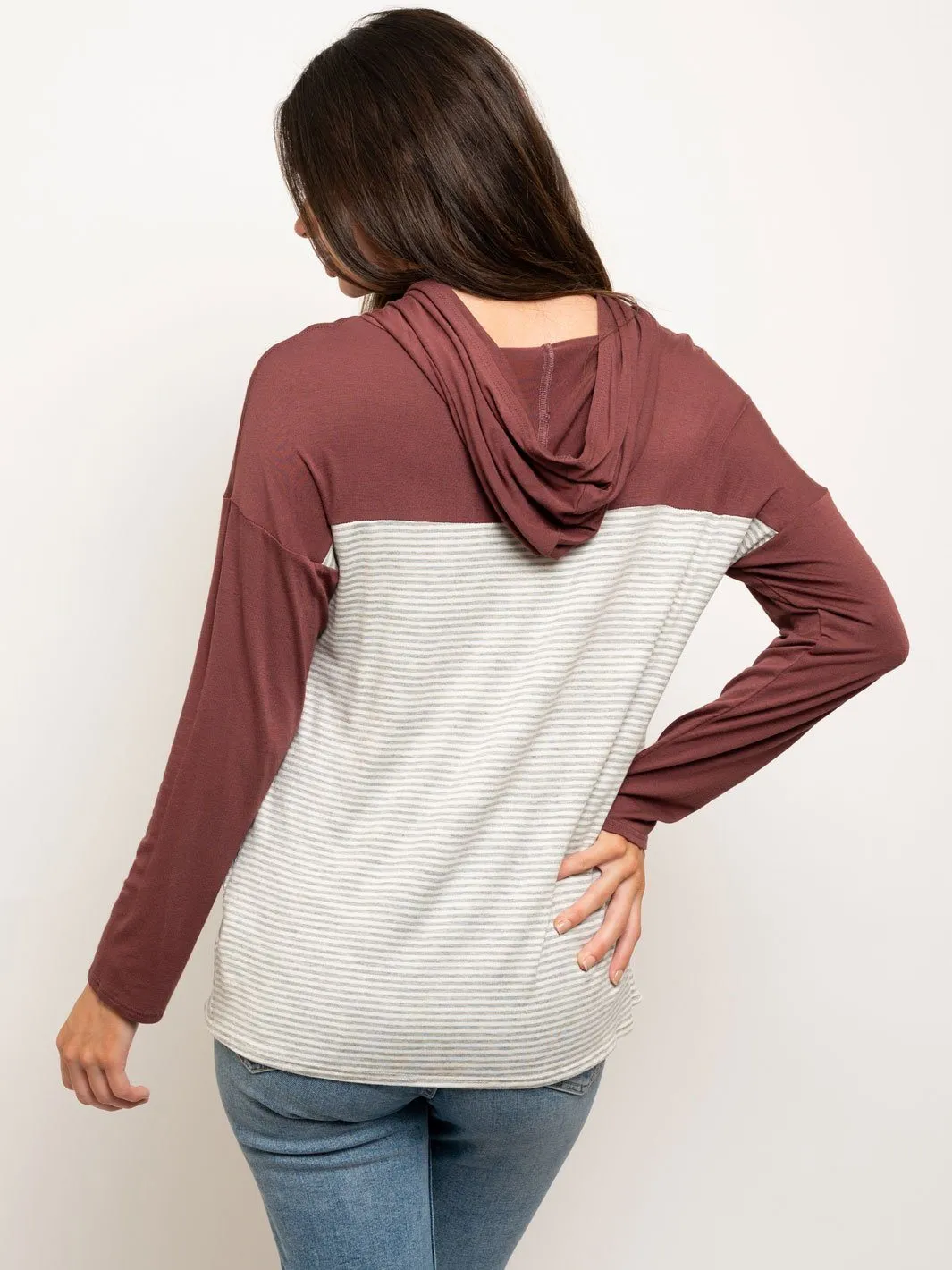WOMEN'S LONG SLEEVE COLOR BLOCK HOODIE TOP