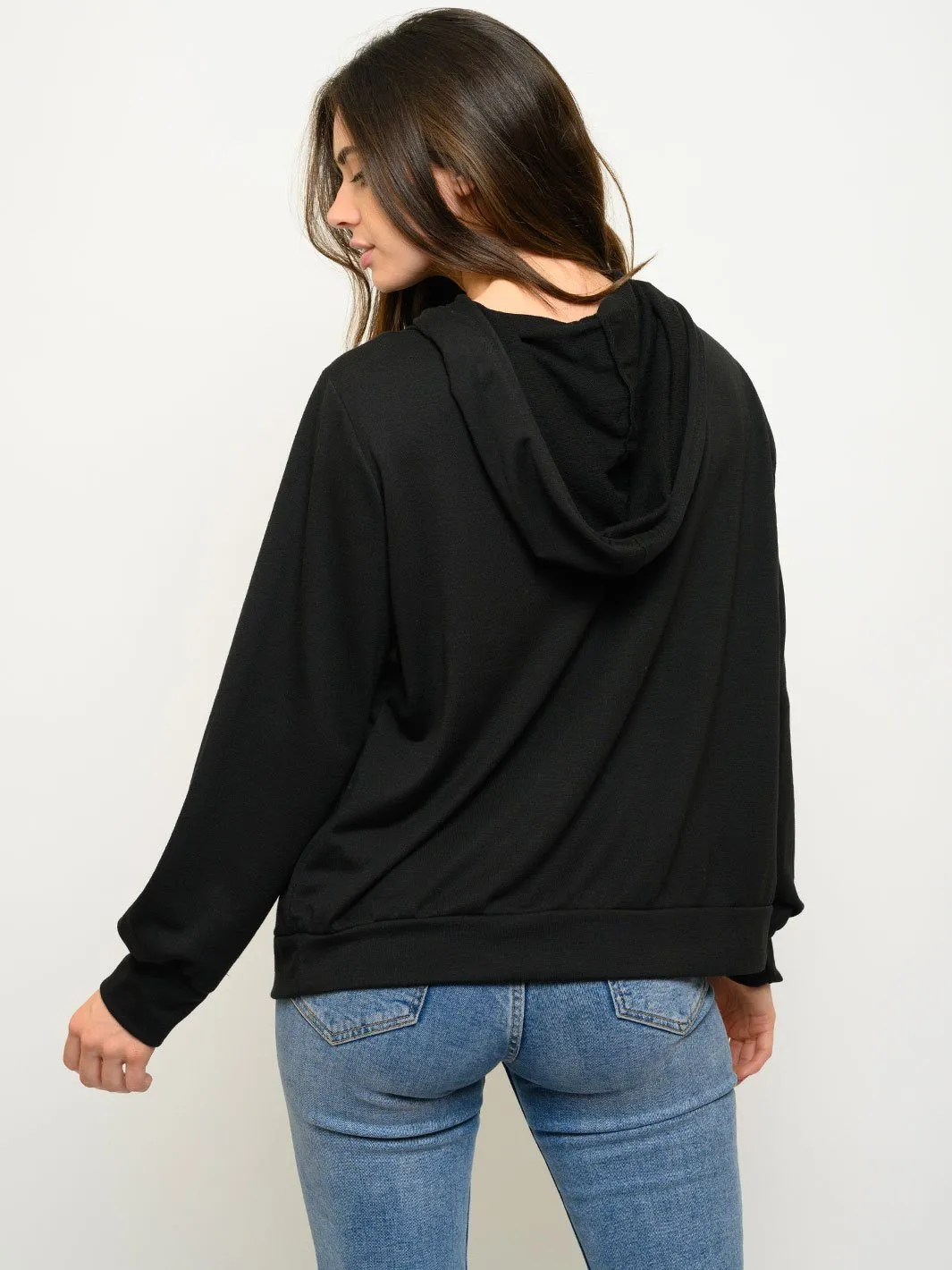 WOMEN'S LONG SLEEVE COLOR BLOCK HOODIE TOP