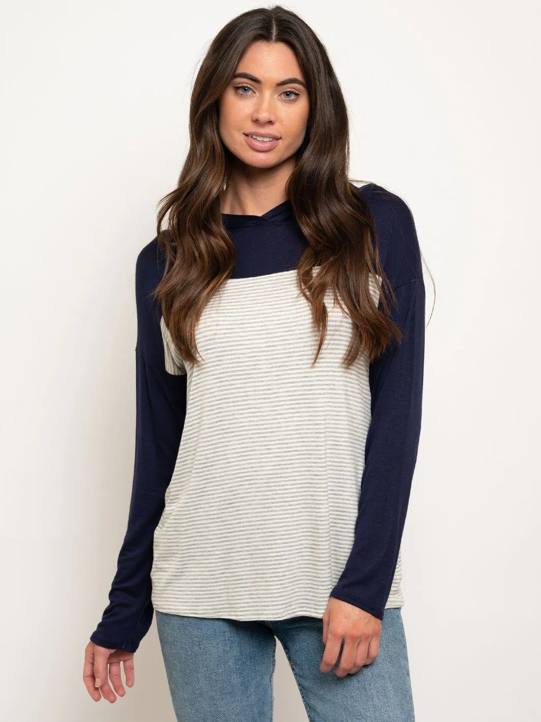 WOMEN'S LONG SLEEVE COLOR BLOCK HOODIE TOP