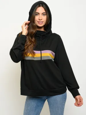 WOMEN'S LONG SLEEVE COLOR BLOCK HOODIE TOP