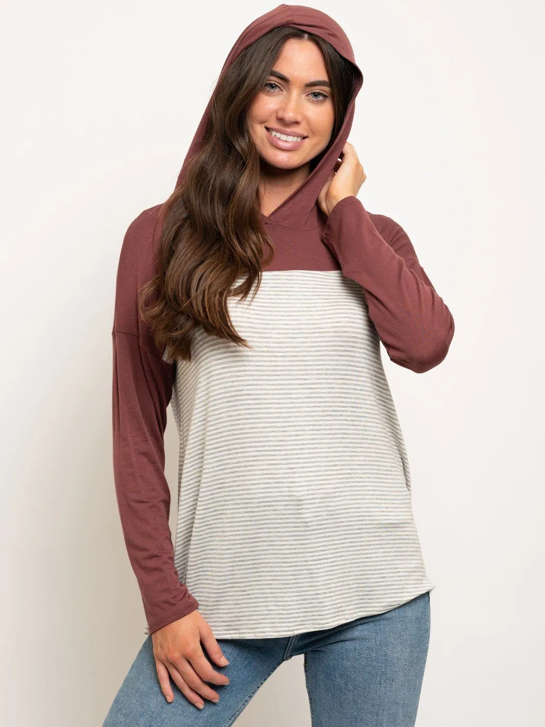 WOMEN'S LONG SLEEVE COLOR BLOCK HOODIE TOP