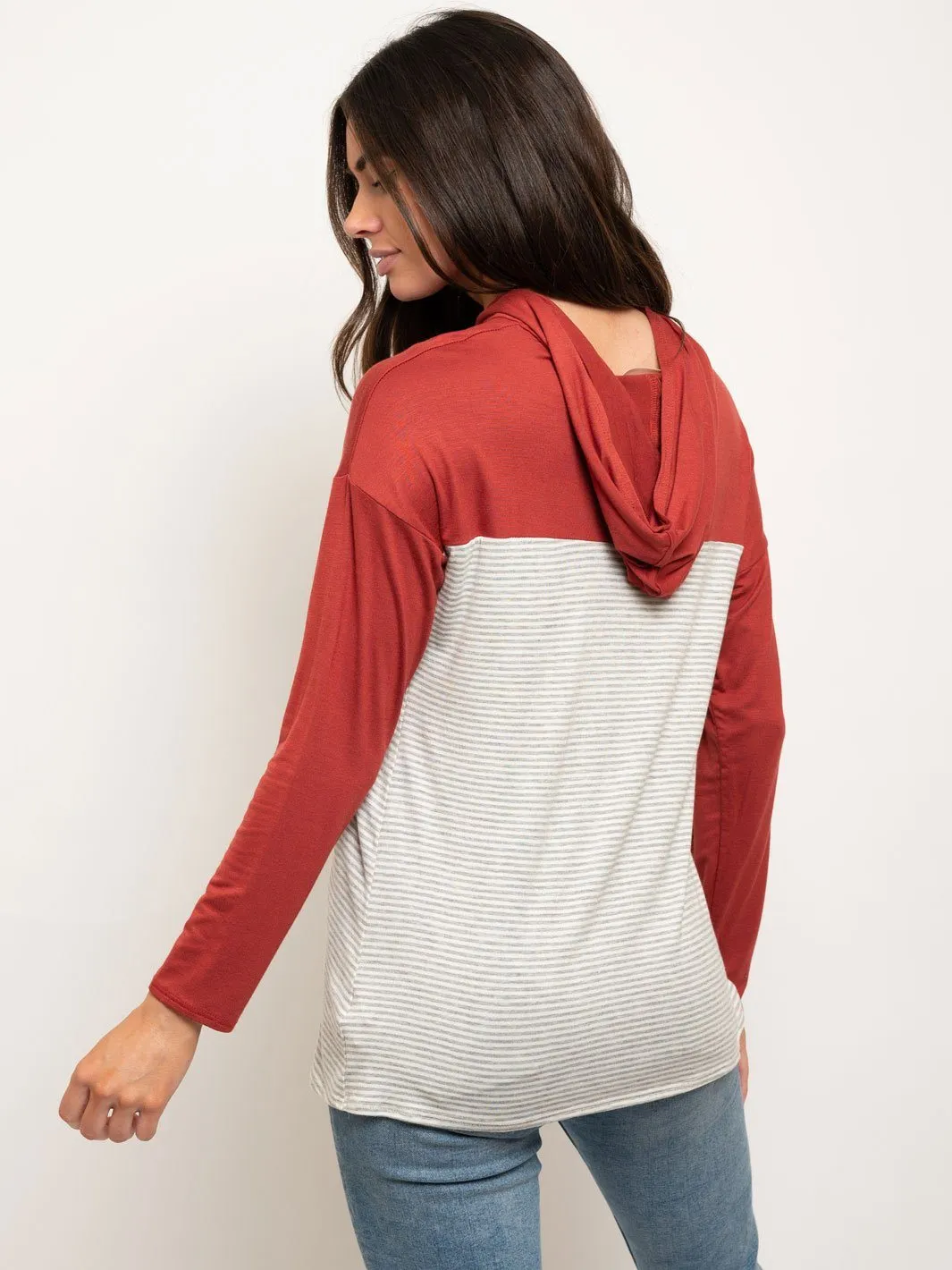 WOMEN'S LONG SLEEVE COLOR BLOCK HOODIE TOP