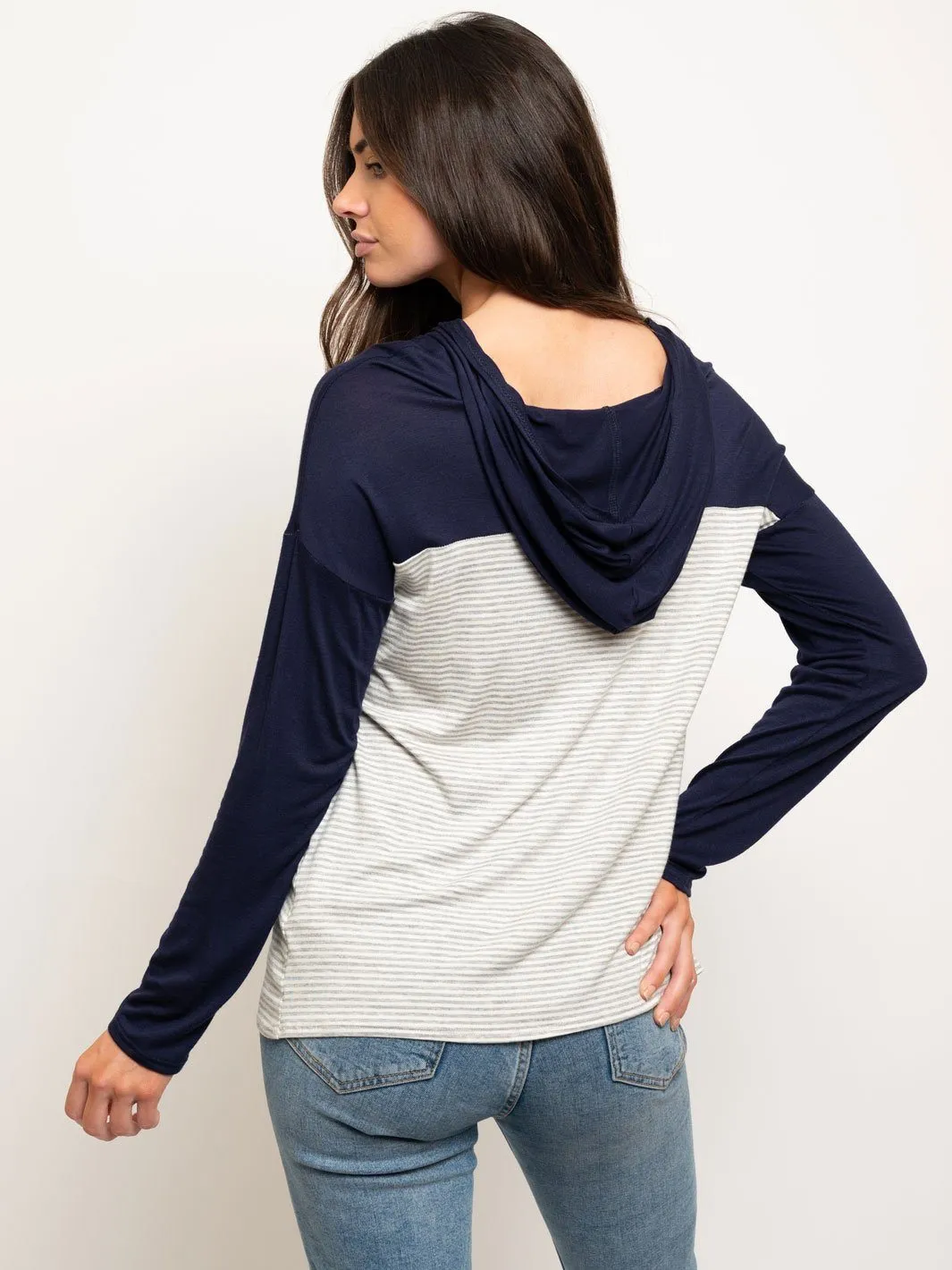 WOMEN'S LONG SLEEVE COLOR BLOCK HOODIE TOP