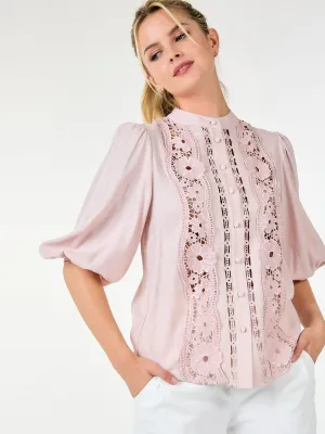 WOMEN'S LONG SLEEVE CROCHET DETAILED BLOUSE