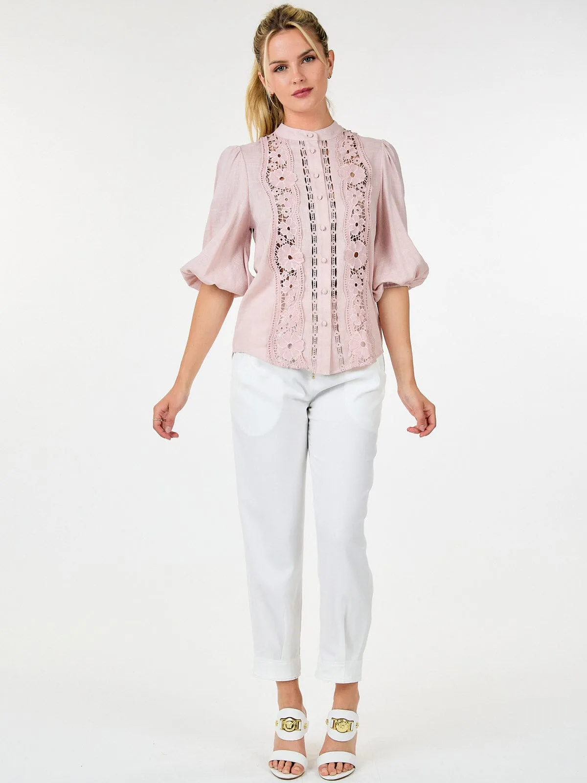 WOMEN'S LONG SLEEVE CROCHET DETAILED BLOUSE